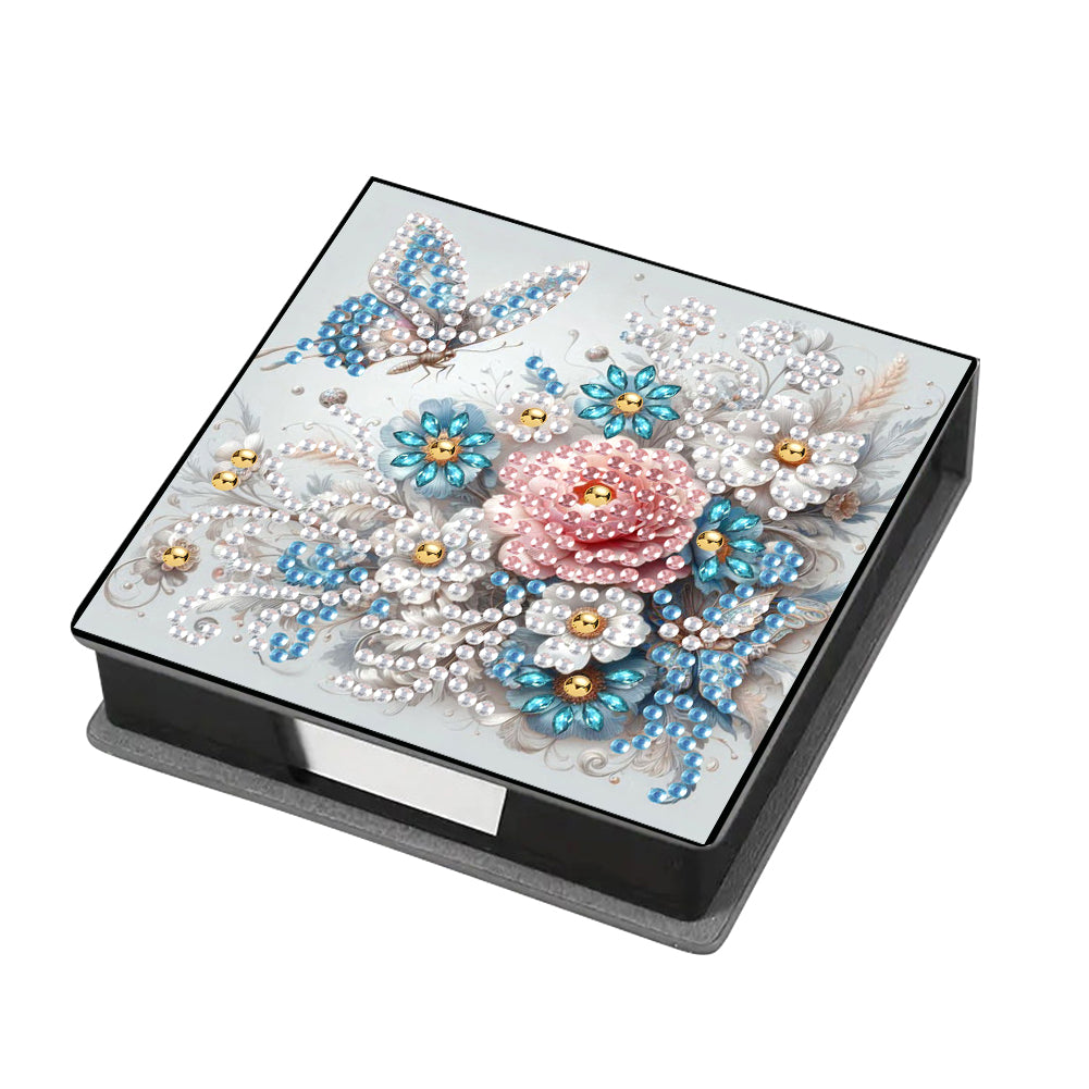 Leather Flower Diamond Painting Notecard Box with 160 Sheets of Paper for Adults