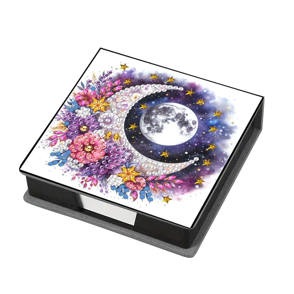 Leather Moon Flower Diamond Painting Notecard Box with 160 Sheets of Paper