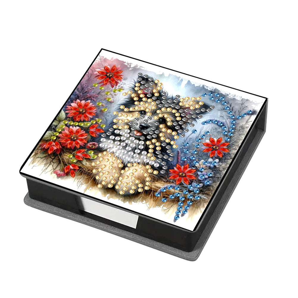 Leather Dog Diamond Painting Notecard Box with 160 Sheets of Paper for Adults