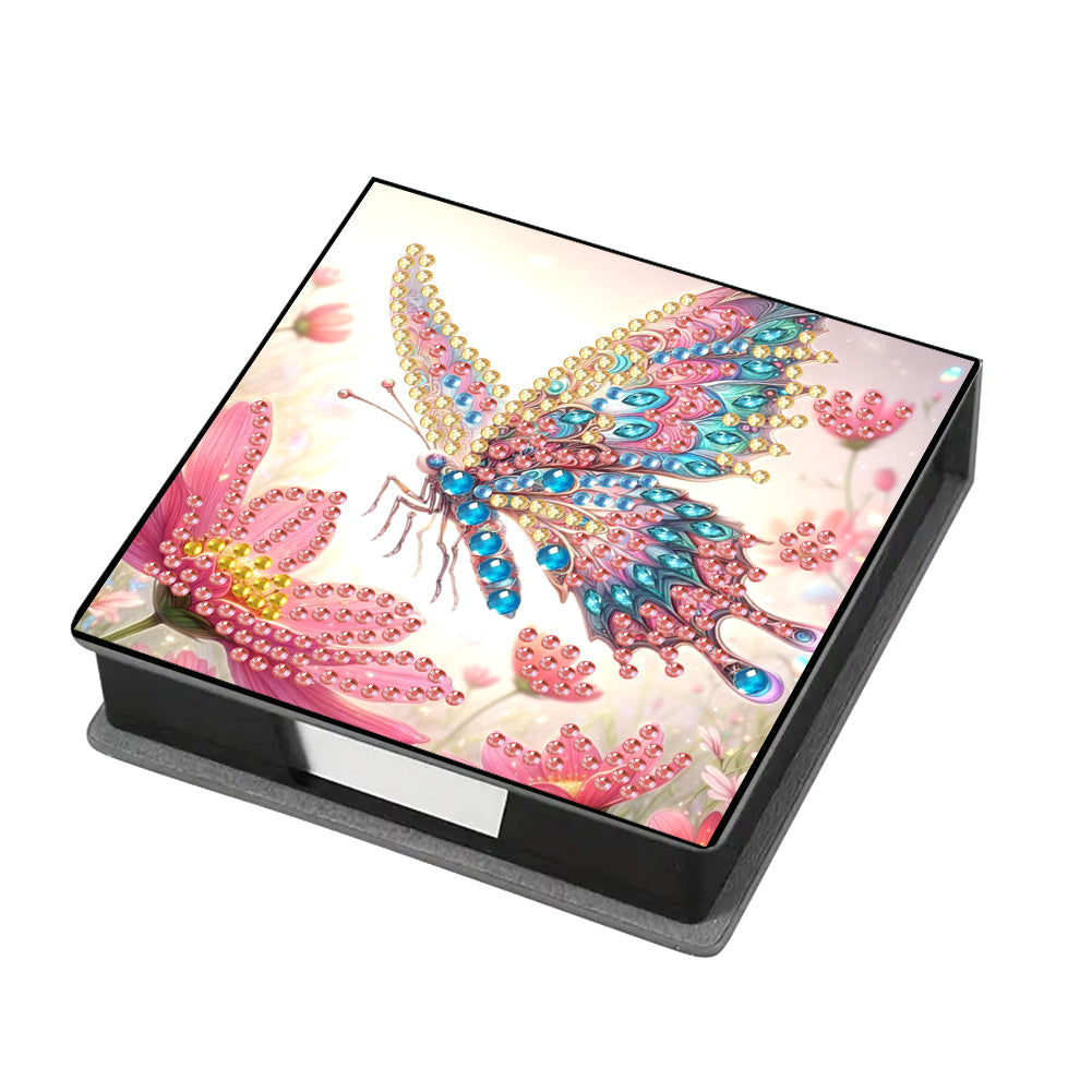 Leather Butterfly Flower Diamond Painting Notecard Box with 160 Sheets of Paper