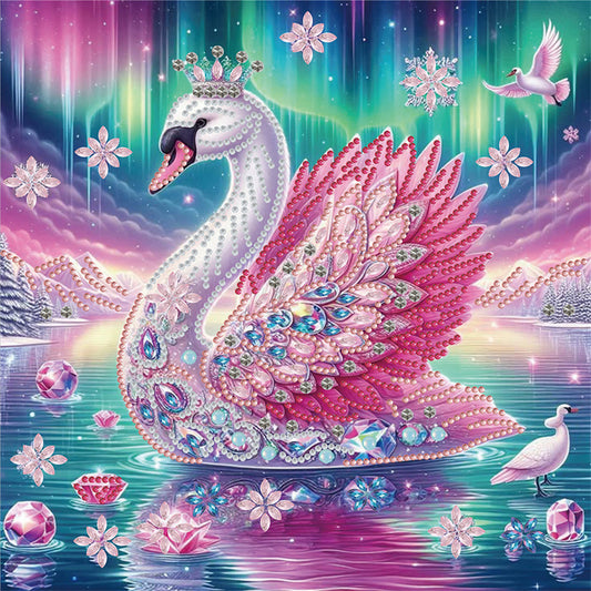 Diamond Painting - Partial Special Shaped - Swan Under The Aurora (30*30CM)