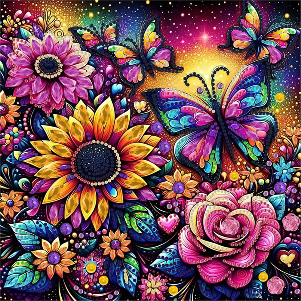 Diamond Painting - Partial Special Shaped - Butterfly Flower (30*30CM)