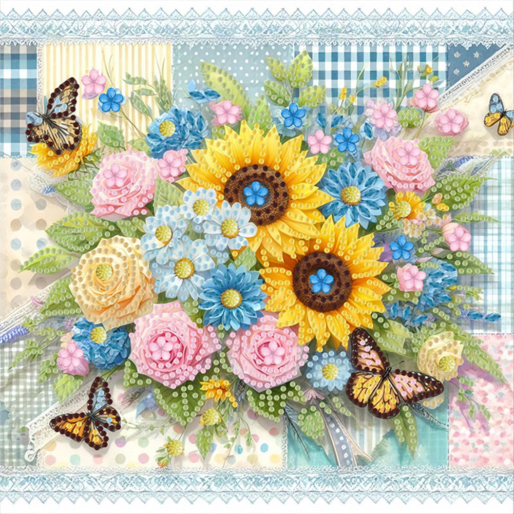Diamond Painting - Partial Special Shaped - Blooming Flowers (30*30CM)