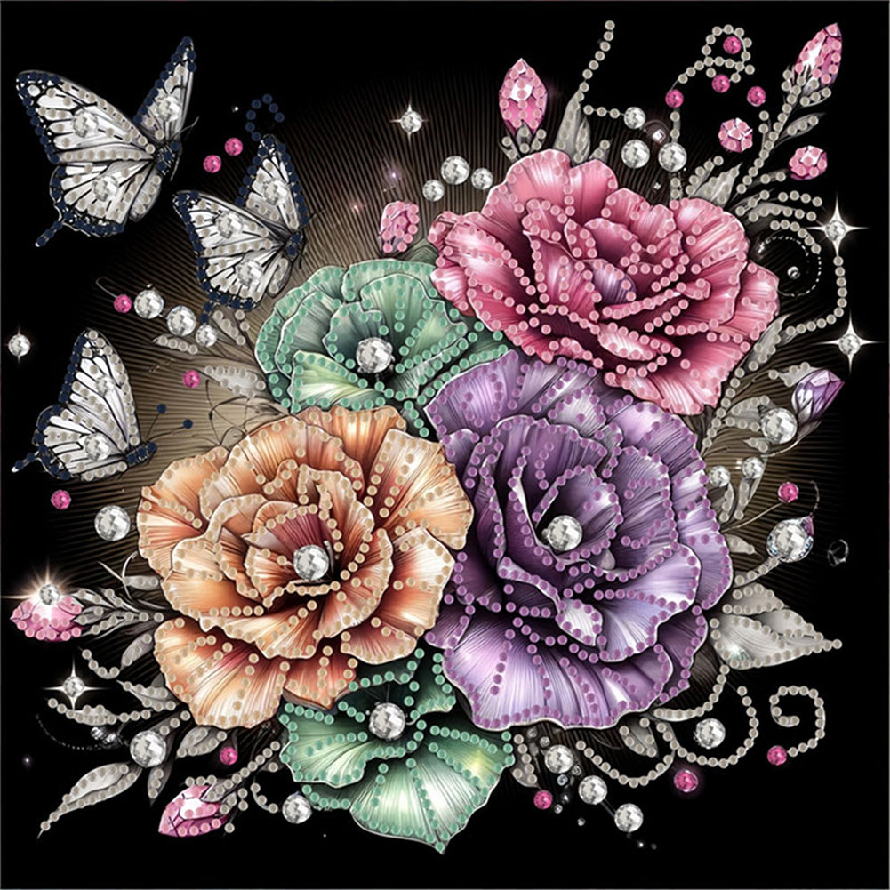 Diamond Painting - Partial Special Shaped - Blooming Flowers (30*30CM)