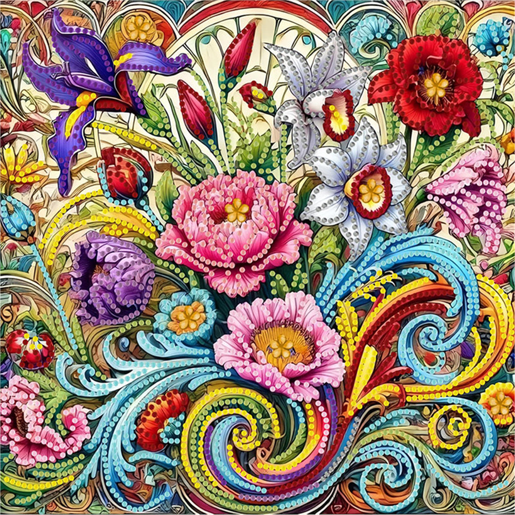 Diamond Painting - Partial Special Shaped - Blooming Flowers (30*30CM)