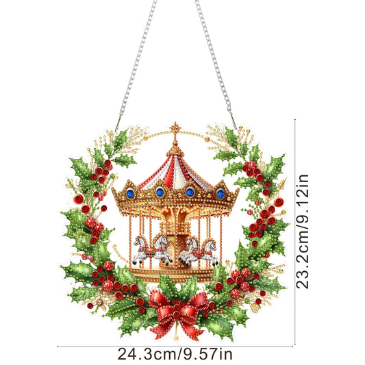 2D Flat Acrylic DIY Xmas Carousel Wreath Hanging Diamond Art Kits for Wall Door