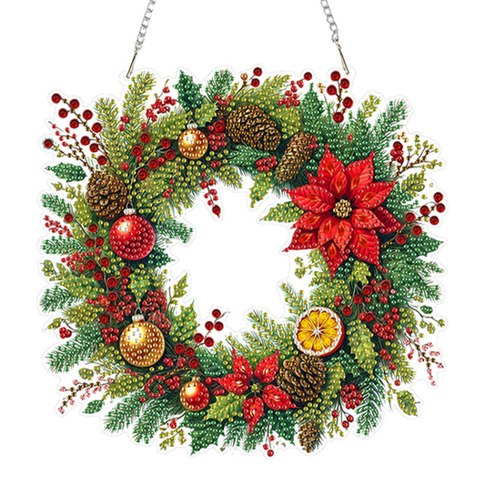 2D Flat Acrylic DIY Xmas Wreath Hanging Diamond Art Kits for Wall Door Decor