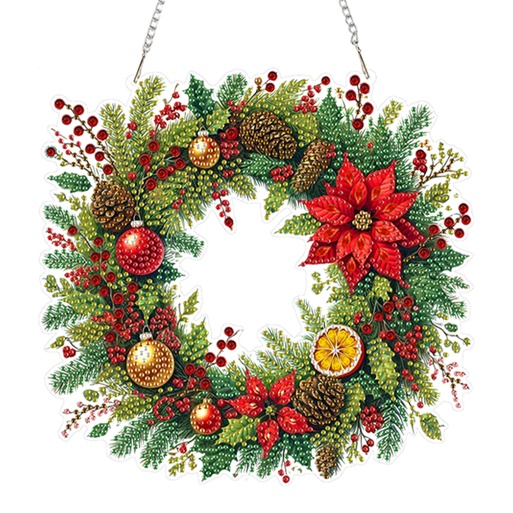 2D Flat Acrylic DIY Xmas Wreath Hanging Diamond Art Kits for Wall Door Decor