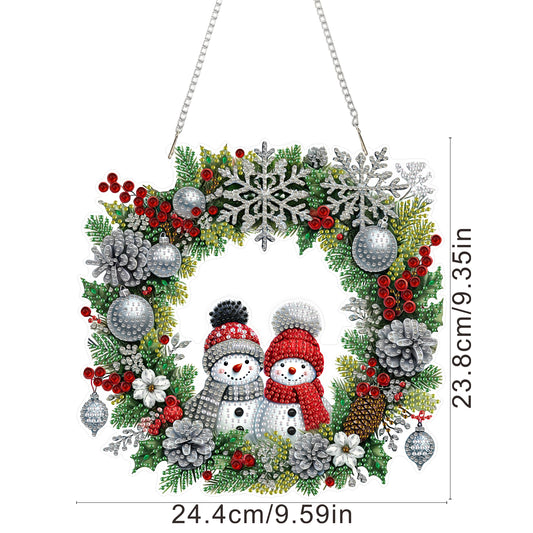 2D Flat Acrylic DIY Xmas Snowman Wreath Hanging Diamond Art Kits for Wall Door