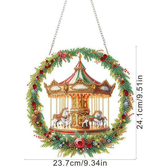 2D Flat Acrylic DIY Carousel Wreath Hanging Diamond Art Kits for Wall Door