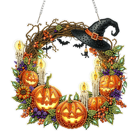 2D Flat Acrylic DIY Halloween Wreath Hanging Diamond Art Kits Wall Door Decor
