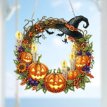 Load image into Gallery viewer, 2D Flat Acrylic DIY Halloween Wreath Hanging Diamond Art Kits Wall Door Decor
