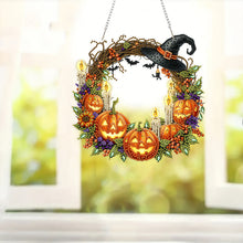 Load image into Gallery viewer, 2D Flat Acrylic DIY Halloween Wreath Hanging Diamond Art Kits Wall Door Decor
