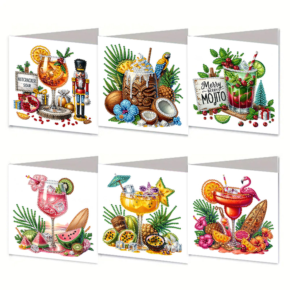 6PCS DIY Drinks Diamond Painting Greeting Cards Congratulations Cards & Gifts