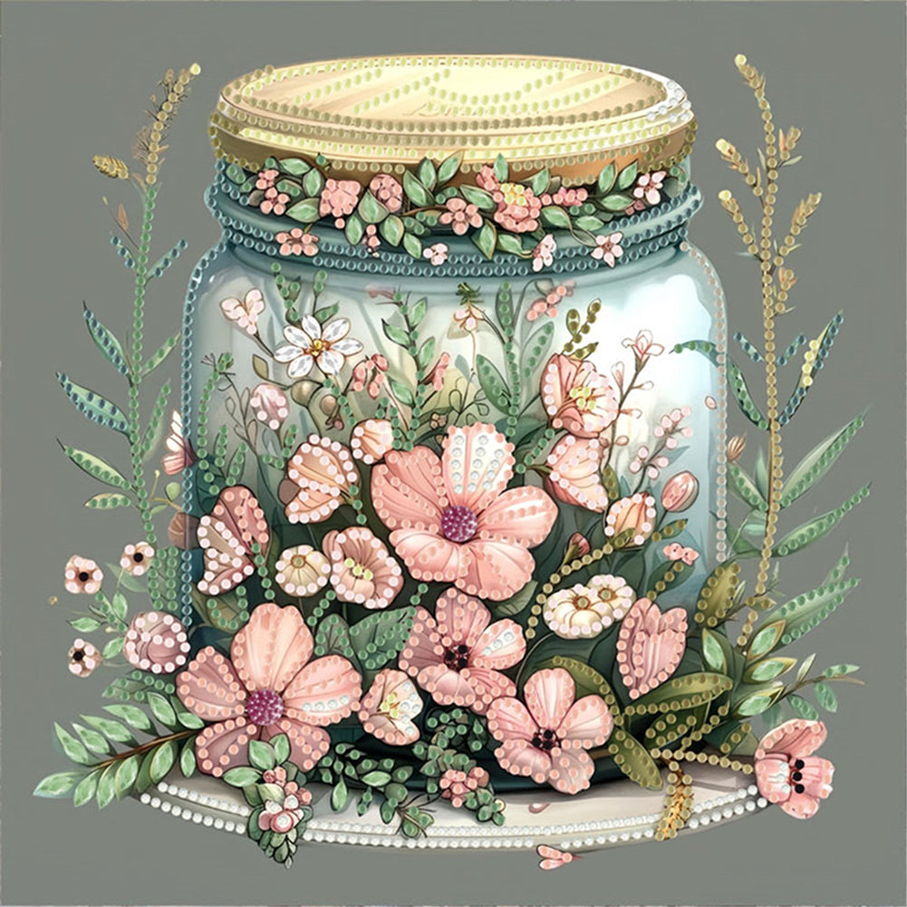 Diamond Painting - Partial Special Shaped - Flower Glass Bottle (30*30CM)