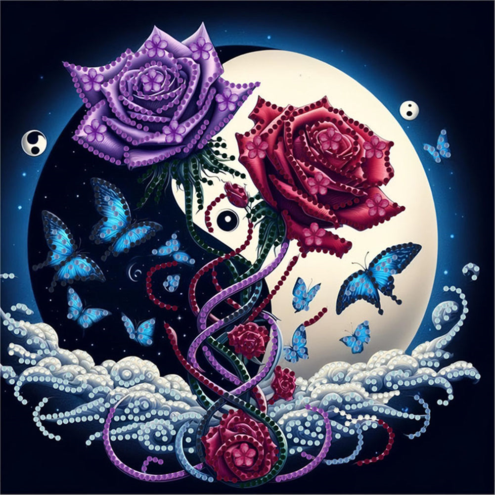 Diamond Painting - Partial Special Shaped - Yin Yang Red Rose (30*30CM)