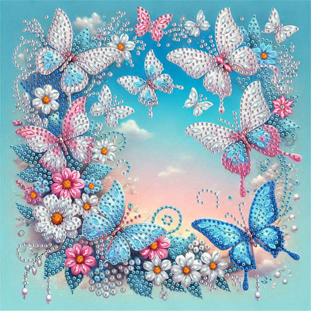 Diamond Painting - Partial Special Shaped - Butterfly Wreath (30*30CM)