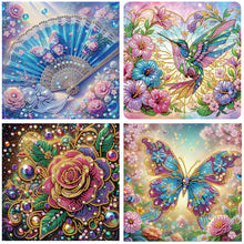 Load image into Gallery viewer, 4pcs Diamond Painting - Partial Special Shaped - Flowers And Birds (30*30CM)
