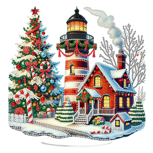 2D Flat Print Xmas Lighthouse DIY Table Top Diamond Painting Ornament Kits