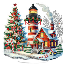 Load image into Gallery viewer, 2D Flat Print Xmas Lighthouse DIY Table Top Diamond Painting Ornament Kits
