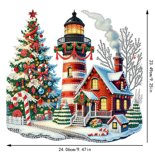 2D Flat Print Xmas Lighthouse DIY Table Top Diamond Painting Ornament Kits