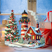Load image into Gallery viewer, 2D Flat Print Xmas Lighthouse DIY Table Top Diamond Painting Ornament Kits
