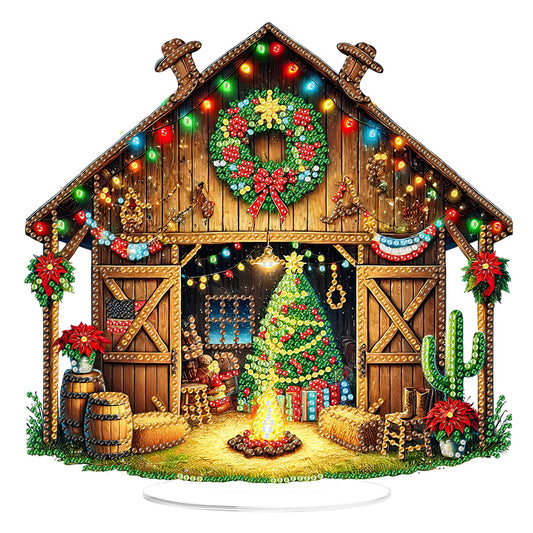 2D Flat Print Xmas Farm Hut DIY Table Top Diamond Painting Ornament Kits