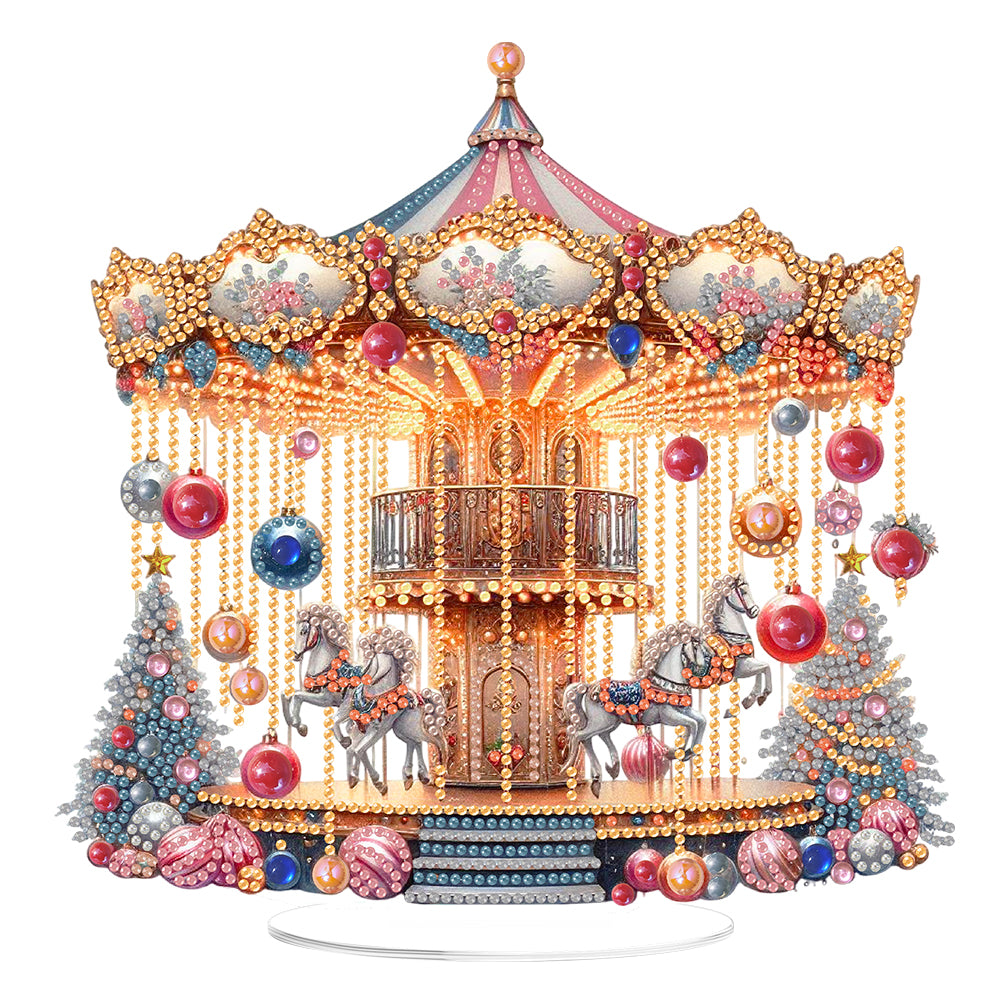2D Flat Print Xmas Carousel DIY Table Top Diamond Painting Ornament Kits