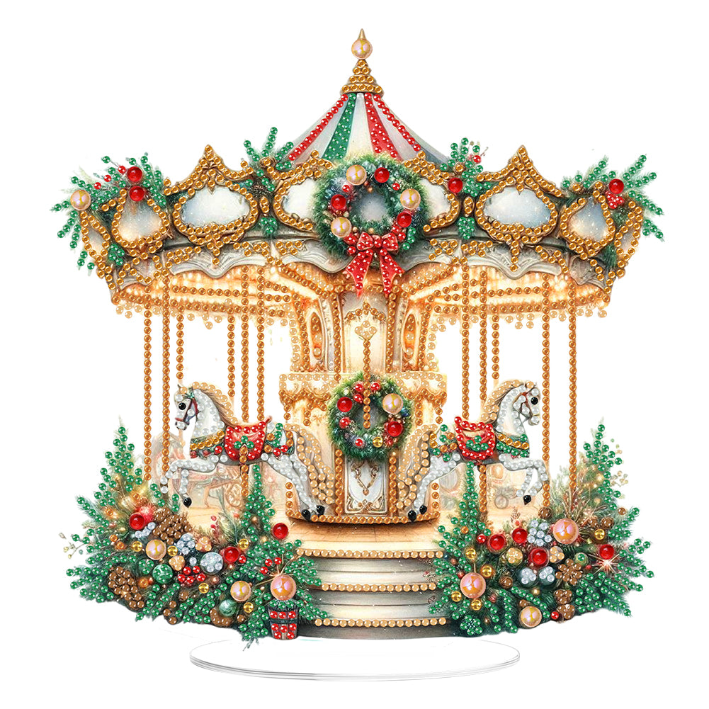 2D Flat Print Xmas Carousel DIY Table Top Diamond Painting Ornament Kits