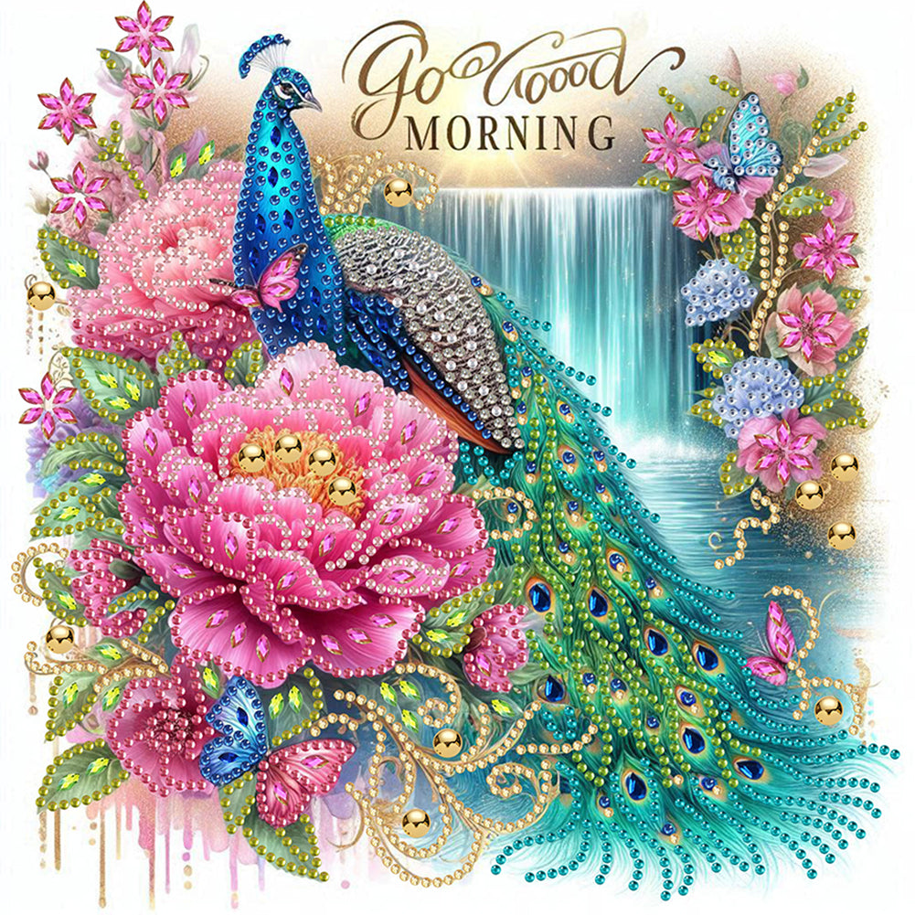 Diamond Painting - Partial Special Shaped - Peacock And Flowers (30*30CM)