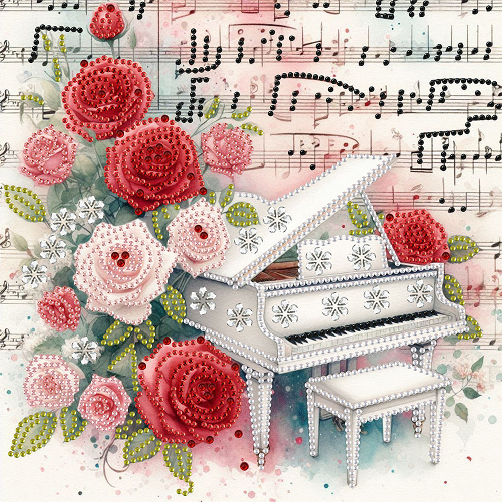 Diamond Painting - Partial Special Shaped - Piano And Rose (30*30CM)