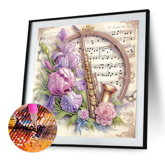 Diamond Painting - Partial Special Shaped - Saxophone And Warbler (30*30CM)