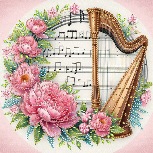 Diamond Painting - Partial Special Shaped - Harp And Peony (30*30CM)