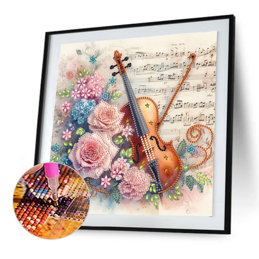 Diamond Painting - Partial Special Shaped - Violin And Rose (30*30CM)