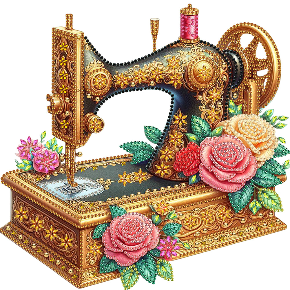 Diamond Painting - Partial Special Shaped - Sewing Machine And Rose (30*30CM)