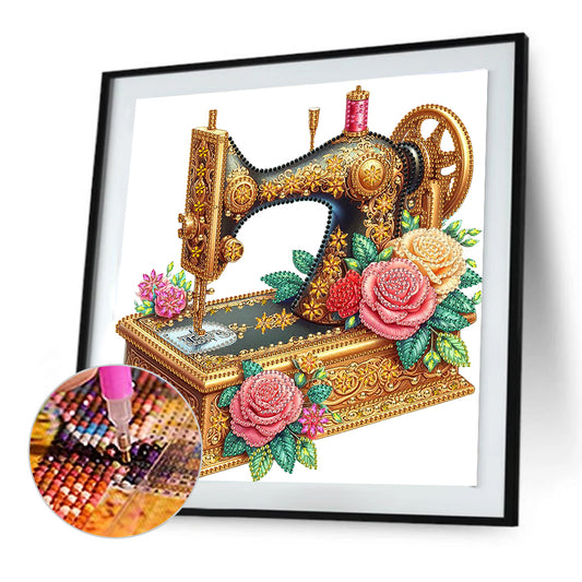 Diamond Painting - Partial Special Shaped - Sewing Machine And Rose (30*30CM)
