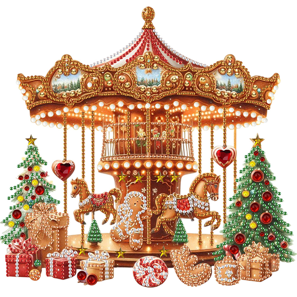 Diamond Painting - Partial Special Shaped - Gingerbread Man Carousel (30*30CM)