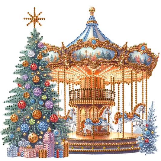 Diamond Painting - Partial Special Shaped - Christmas Tree And Carousel (30*30CM)