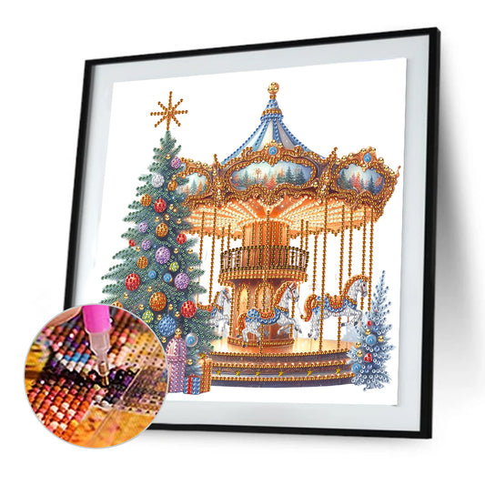 Diamond Painting - Partial Special Shaped - Christmas Tree And Carousel (30*30CM)