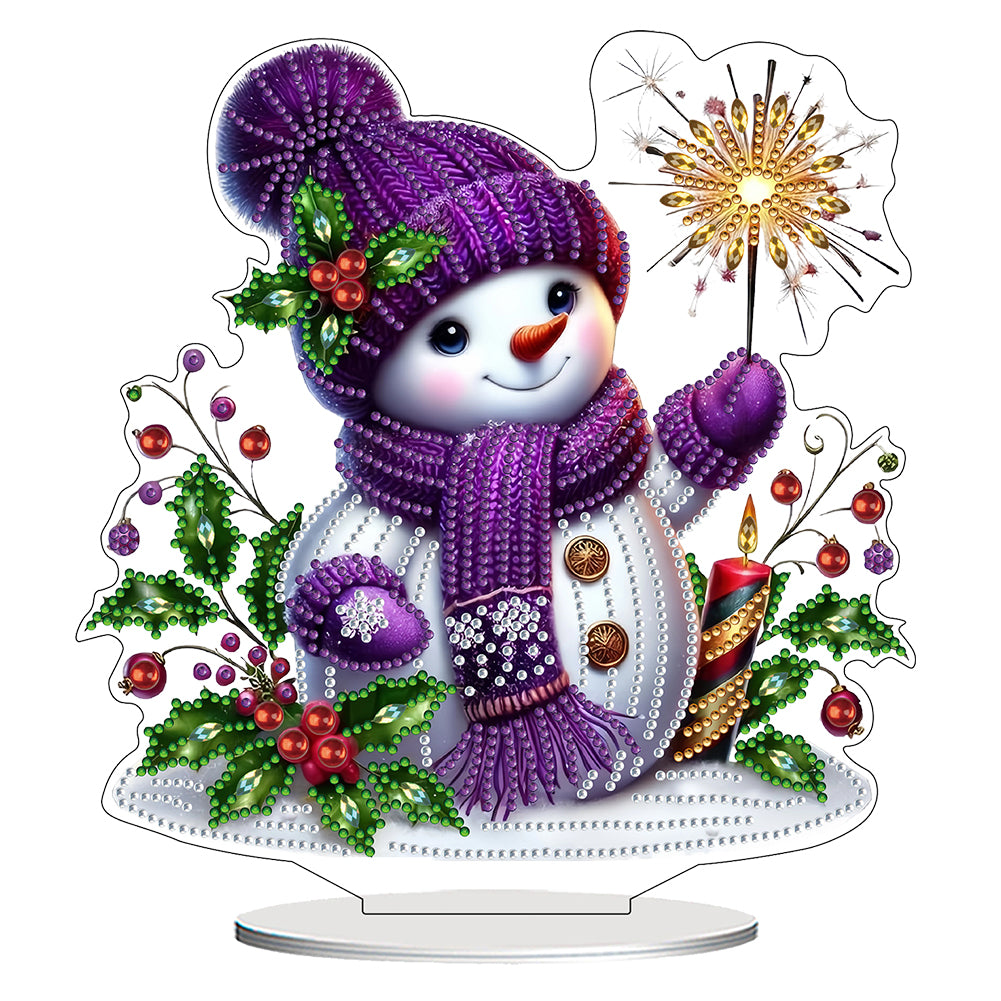 2D Flat Snowman DIY Diamond Painting Tabletop Ornament Kit for Home Decoration