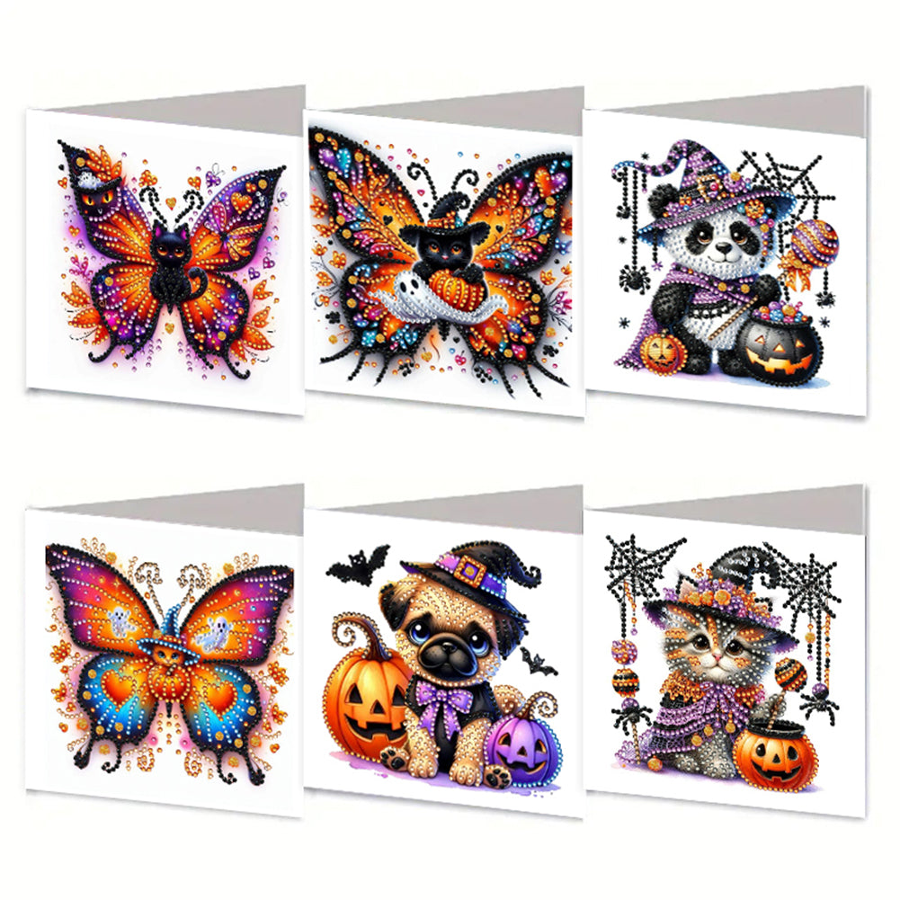 6PCS DIY Diamond Art Greeting Cards Halloween Designs for Festival Gift (IHK061)