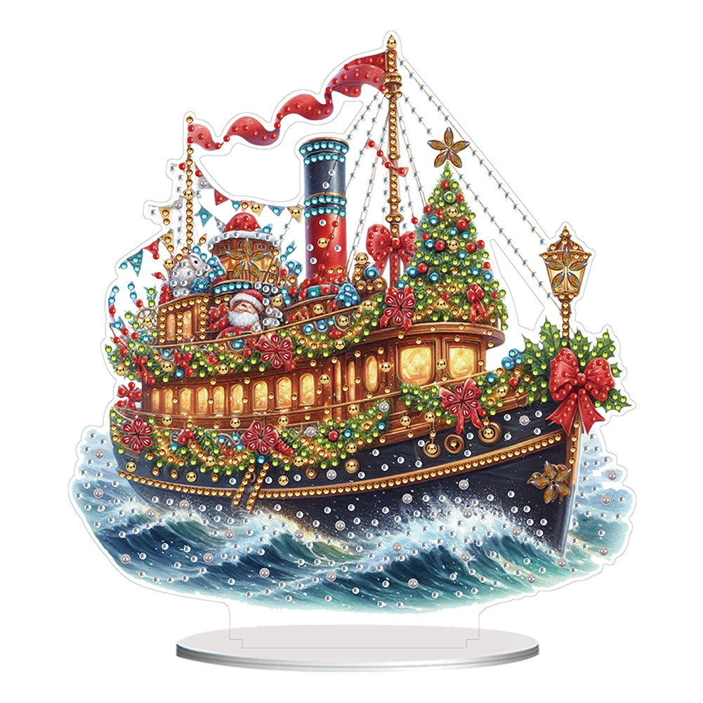 2D Flat Print Xmas Sailboat DIY Table Top Diamond Painting Ornament Kits