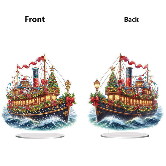 2D Flat Print Xmas Sailboat DIY Table Top Diamond Painting Ornament Kits