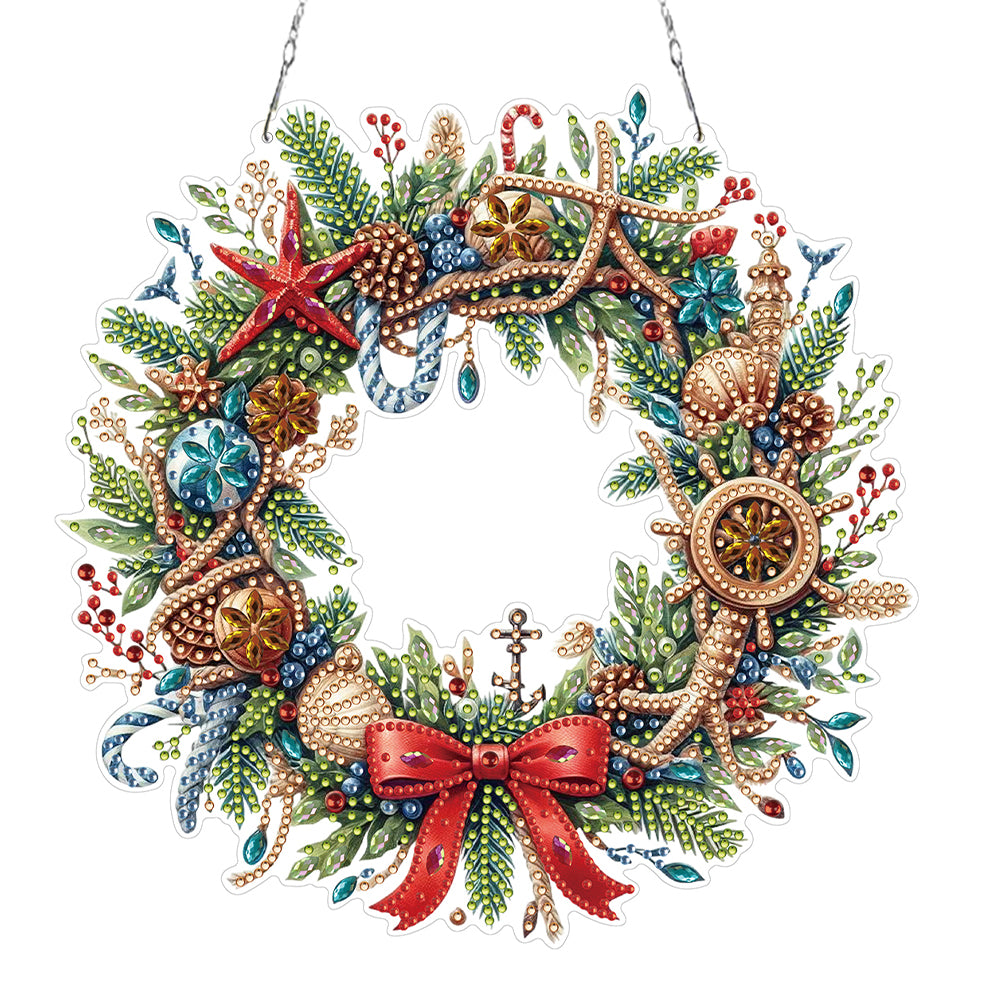 Xmas Wreath 2D Flat DIY Diamond Art Pendant DIY Home Decor Hanging Charm