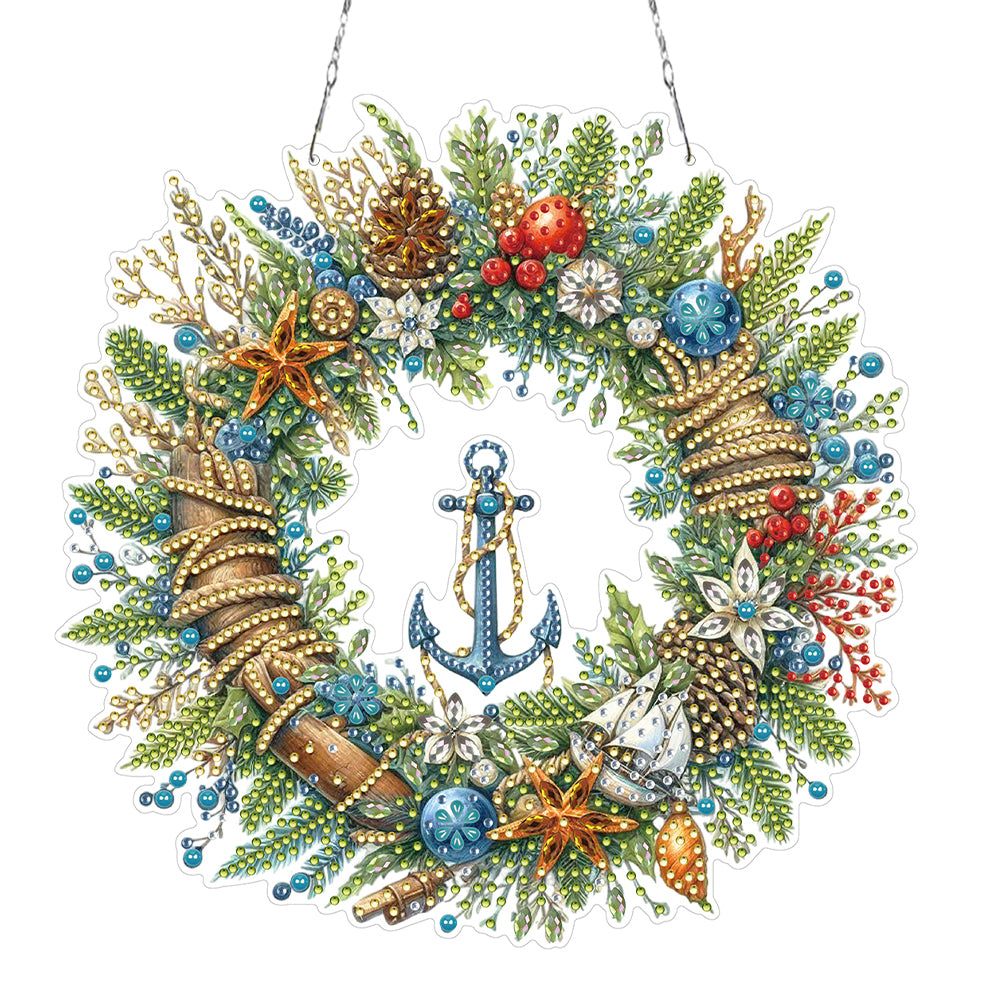 Xmas Wreath 2D Flat DIY Diamond Art Pendant DIY Home Decor Hanging Charm