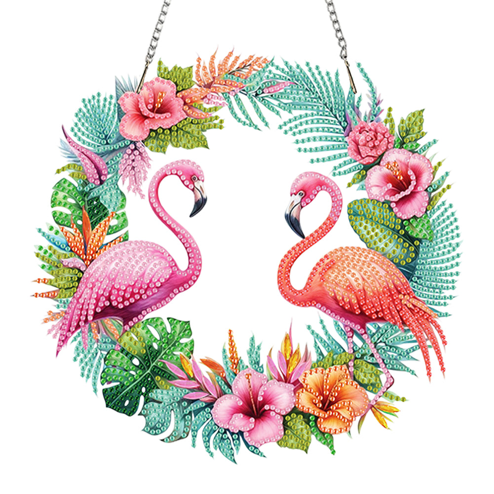 Flamingo Wreath Acrylic 2D Flat DIY Diamond Art Pendant Wall Door Decoration