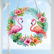 Load image into Gallery viewer, Flamingo Wreath Acrylic 2D Flat DIY Diamond Art Pendant Wall Door Decoration
