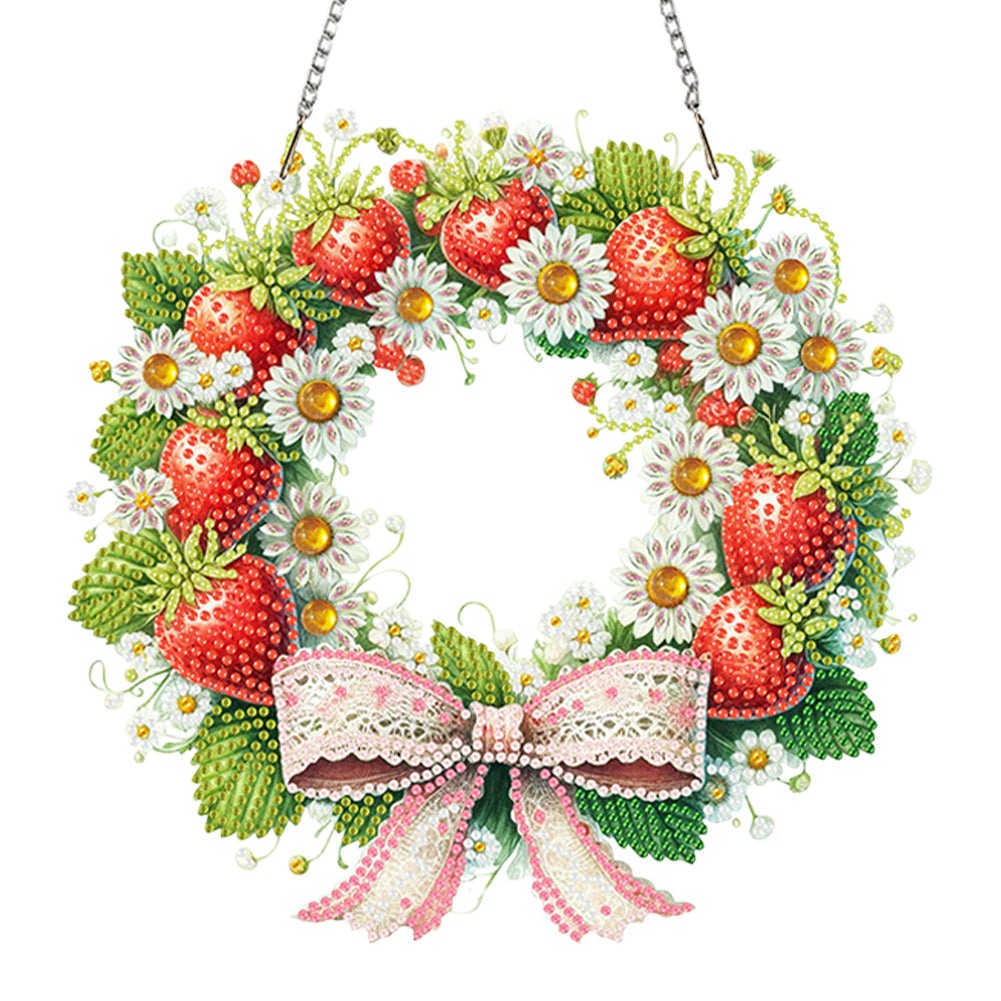 Strawberry Wreath Acrylic 2D Flat DIY Diamond Art Pendant Wall Door Decoration