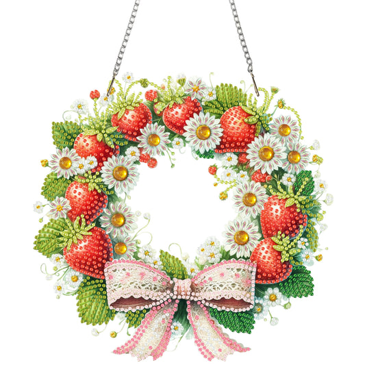 Strawberry Wreath Acrylic 2D Flat DIY Diamond Art Pendant Wall Door Decoration