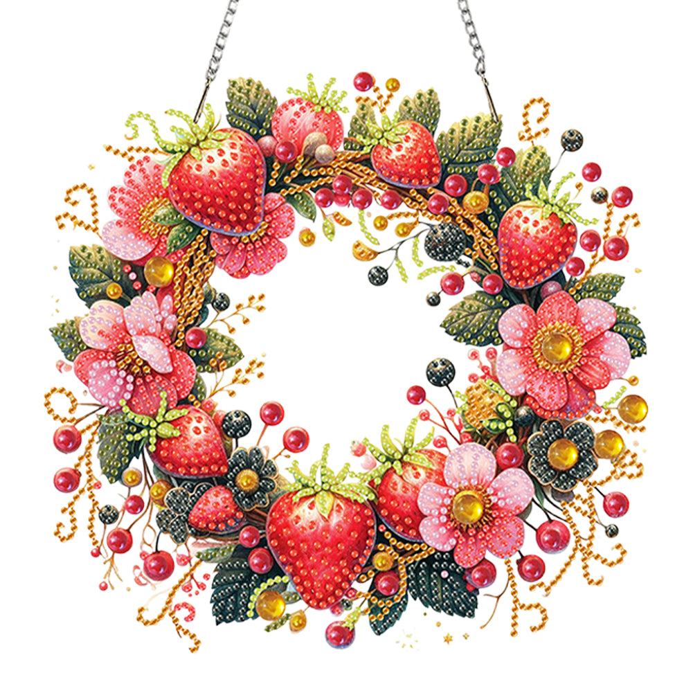 Strawberry Flower Wreath Acrylic 2D Flat DIY Diamond Art Pendant Wall Door Decor